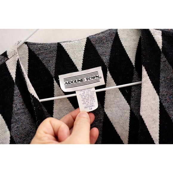 Vintage Around Town Diamond Argyle black and white open cardigan sweater long 10 - Picture 2 of 5